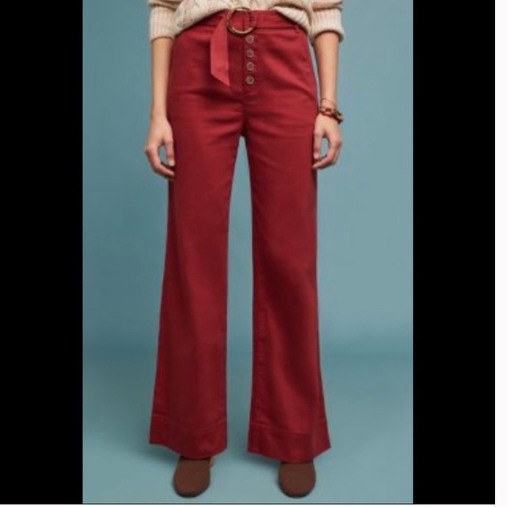 ANTHROPOLOGIE Wide-Leg Red Pants Lightweight High Waist Trousers Size-6 - Picture 11 of 14
